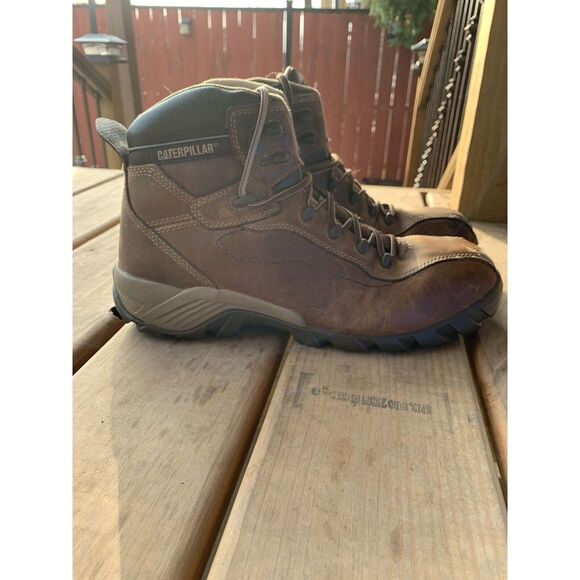 CAT Caterpillar Mens Brown Composite Toe Leather‎ Work Boots Size 12 Shoes - Picture 1 of 9
